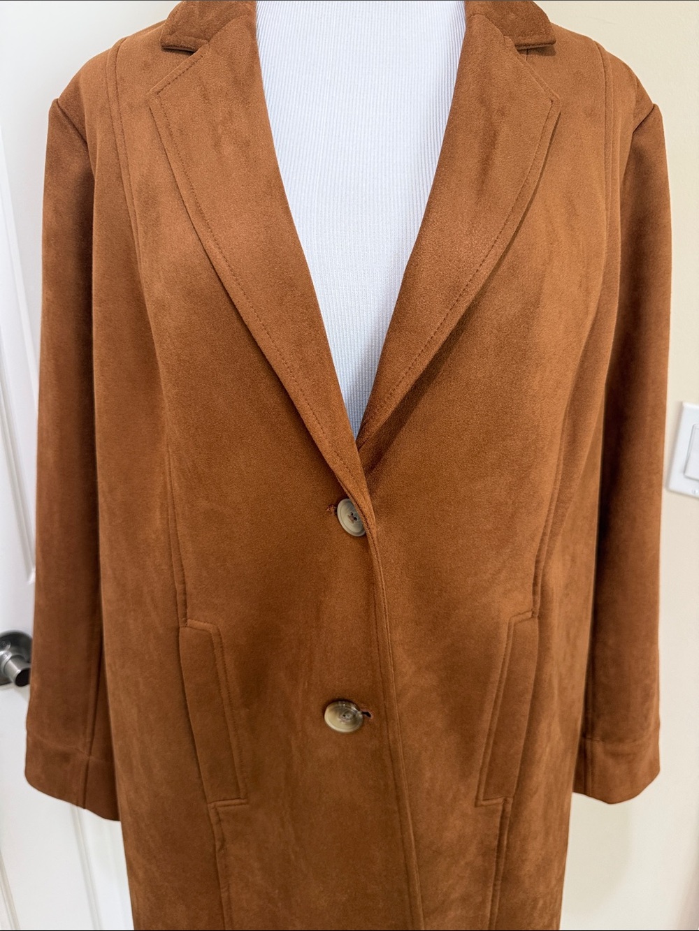 J. Jill Wearever Women’s Faux Suede in Hickory Bark Brown Duster Long Coat XL - Picture 3 of 9